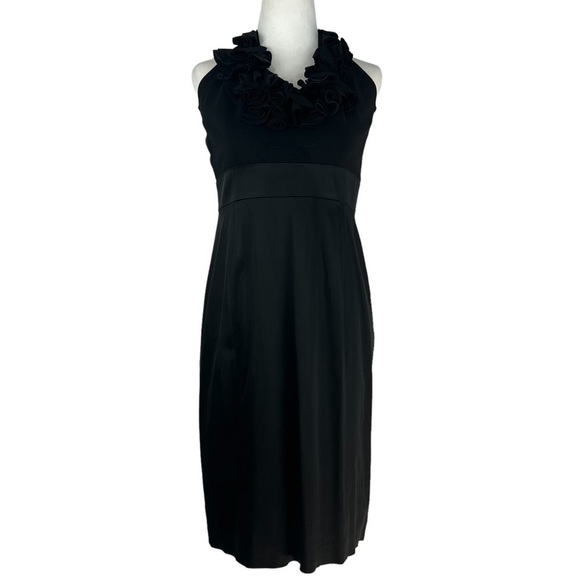 TAYLOR SILKY BLACK RUFFLE TIE TOP MIDI‎ DRESS - Picture 1 of 14